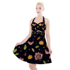 Thanksgiving Turkey Pattern Halter Party Swing Dress  by Valentinaart