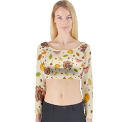 Thanksgiving Turkey Pattern Long Sleeve Crop Top by Valentinaart