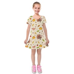 Thanksgiving Turkey Pattern Kids  Short Sleeve Velvet Dress by Valentinaart