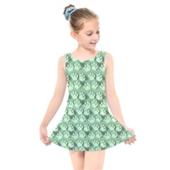 Pattern Texture Feet Dog Green Kids  Skater Dress Swimsuit by HermanTelo