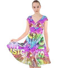 Music Abstract Sound Colorful Cap Sleeve Front Wrap Midi Dress by Mariart