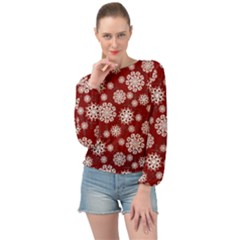 Snowflakes On Red Banded Bottom Chiffon Top by bloomingvinedesign