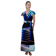 Motion Line Illustrations Flutter Sleeve Maxi Dress by HermanTelo