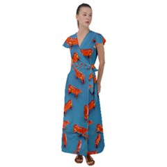 Illustrations Cow Agriculture Livestock Flutter Sleeve Maxi Dress by HermanTelo