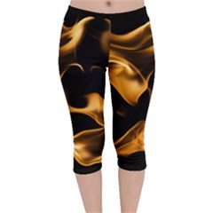 Can Walk On Volcano Fire, Black Background Velvet Capri Leggings  by picsaspassion