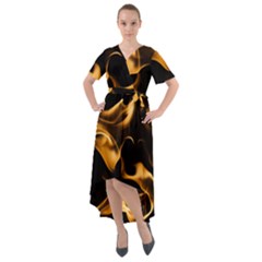 Can Walk On Volcano Fire, Black Background Front Wrap High Low Dress by picsaspassion