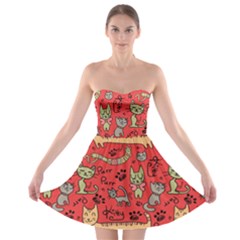 Cute Cartoon Cat Red Strapless Bra Top Dress by trulycreative