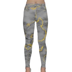 Marble Neon Retro Light Gray With Gold Yellow Veins Texture Floor Background Retro Neon 80s Style Neon Colors Print Luxuous Real Marble Classic Yoga Leggings by genx