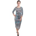 Marble light gray with bright cyan blue veins texture floor background retro neon 80s style neon colors print luxuous real marble Quarter Sleeve Midi Velour Bodycon Dress View1