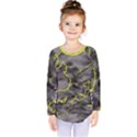 Marble light gray with green lime veins texture floor background retro neon 80s style neon colors print luxuous real marble Kids  Long Sleeve Tee View1