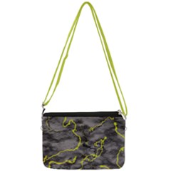 Marble Light Gray With Green Lime Veins Texture Floor Background Retro Neon 80s Style Neon Colors Print Luxuous Real Marble Double Gusset Crossbody Bag by genx