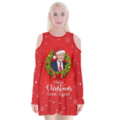 Make Christmas Great Again With Trump Face Maga Velvet Long Sleeve Shoulder Cutout Dress by snek