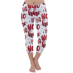 Christmas Watercolor Hohoho Red Handdrawn Holiday Organic And Naive Pattern Capri Winter Leggings  by genx