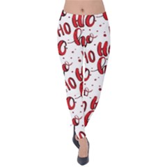 Christmas Watercolor Hohoho Red Handdrawn Holiday Organic And Naive Pattern Velvet Leggings by genx