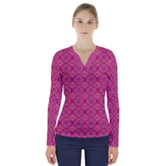 Background Texture Pattern Mandala V-neck Long Sleeve Top by HermanTelo