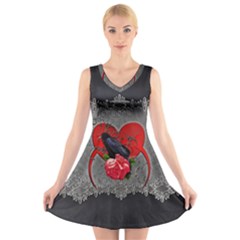 Wonderful Crow On A Heart V-neck Sleeveless Dress by FantasyWorld7