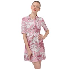 Pink Flowers Belted Shirt Dress by Sobalvarro