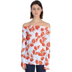 Pattern Coquelicots  Off Shoulder Long Sleeve Top by kcreatif