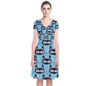 Cute Black Cat Pattern Short Sleeve Front Wrap Dress View1