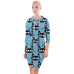 Cute Black Cat Pattern Quarter Sleeve Hood Bodycon Dress by Valentinaart