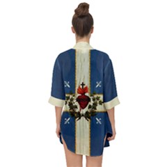 Quebec Flag Drapeau Québec Patriote Carillon Sacré-coeur Christian Catholic Old Vintage With Fleurs De Lys Open Front Chiffon Kimono by Quebec