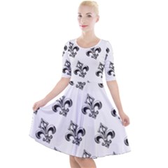 French France Fleur De Lys Metal Pattern Black And White Antique Vintage Quarter Sleeve A-line Dress by Quebec