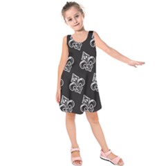 French France Fleur De Lys Metal Pattern Black And White Antique Vintage Black Rocker Kids  Sleeveless Dress by Quebec