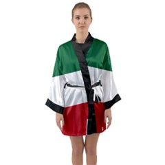 Flag Patriote Quebec Patriot Red Green White Modern French Canadian Separatism Black Background Long Sleeve Satin Kimono by Quebec