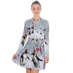 Funny Penguin In A Winter Landscape Long Sleeve Panel Dress by FantasyWorld7