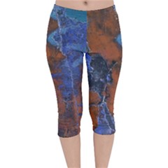 Grunge Colorful Abstract Texture Print Velvet Capri Leggings  by dflcprintsclothing