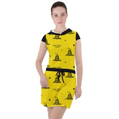 Gadsden Flag Don t Tread On Me Yellow And Black Pattern With American Stars Drawstring Hooded Dress by snek