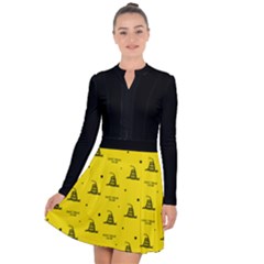 Gadsden Flag Don t Tread On Me Yellow And Black Pattern With American Stars Long Sleeve Panel Dress by snek