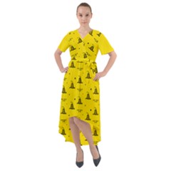 Gadsden Flag Don t Tread On Me Yellow And Black Pattern With American Stars Front Wrap High Low Dress by snek