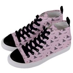 Gadsden Flag Don t Tread On Me Light Pink And Black Pattern With American Stars Women s Mid-top Canvas Sneakers by snek