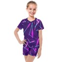 Retrowave Aesthetic vaporwave retro memphis pattern 80s design geometric shapes futurist purple pink blue neon light Kids  Mesh Tee and Shorts Set View1