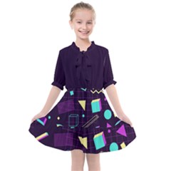 Retrowave Aesthetic Vaporwave Retro Memphis Pattern 80s Design 3d Geometric Shapes Kids  All Frills Chiffon Dress by genx