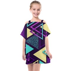 Retrowave Aesthetic Vaporwave Retro Memphis Triangle Pattern 80s Yellow Turquoise Purple Kids  One Piece Chiffon Dress by genx