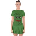 Pepe The Frog Smug face with smile and hand on chin meme Kekistan all over print green Drop Hem Mini Chiffon Dress View1