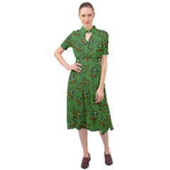 Pepe The Frog Perfect A-ok Handsign Pattern Praise Kek Kekistan Smug Smile Meme Green Background Keyhole Neckline Chiffon Dress by snek