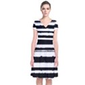 Bandes Abstrait Blanc/Noir Short Sleeve Front Wrap Dress View1