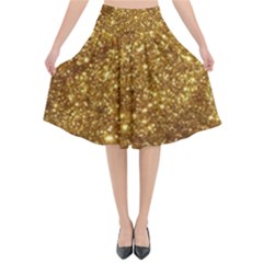 Gold Glitters Metallic Finish Party Texture Background Faux Shine Pattern Flared Midi Skirt by genx