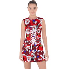 Nicholas Santa Christmas Pattern Lace Up Front Bodycon Dress by Wegoenart