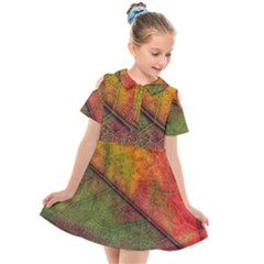 Fall Foliage Color Leaf Veins Kids  Short Sleeve Shirt Dress by Wegoenart