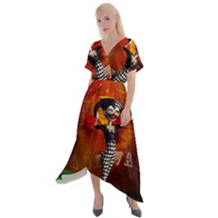 Cute Little Harlequin Cross Front Sharkbite Hem Maxi Dress by FantasyWorld7