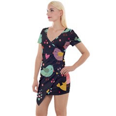 Birds Cute Pattern Background Short Sleeve Asymmetric Mini Dress by Vaneshart