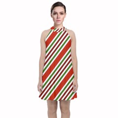 Christmas Color Stripes Velvet Halter Neckline Dress  by Vaneshart