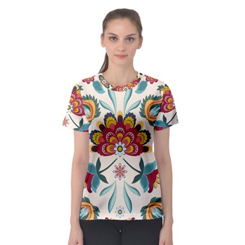 Baatik Print  Women s Sport Mesh Tee by designsbymallika