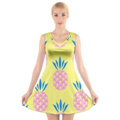 Summer Pineapple Seamless Pattern V-neck Sleeveless Dress by Sobalvarro