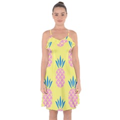 Summer Pineapple Seamless Pattern Ruffle Detail Chiffon Dress by Sobalvarro