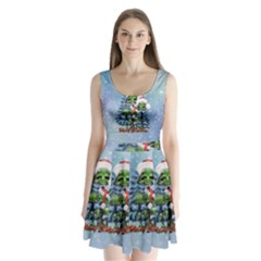 Merry Christmas, Funny Mushroom With Christmas Hat Split Back Mini Dress  by FantasyWorld7